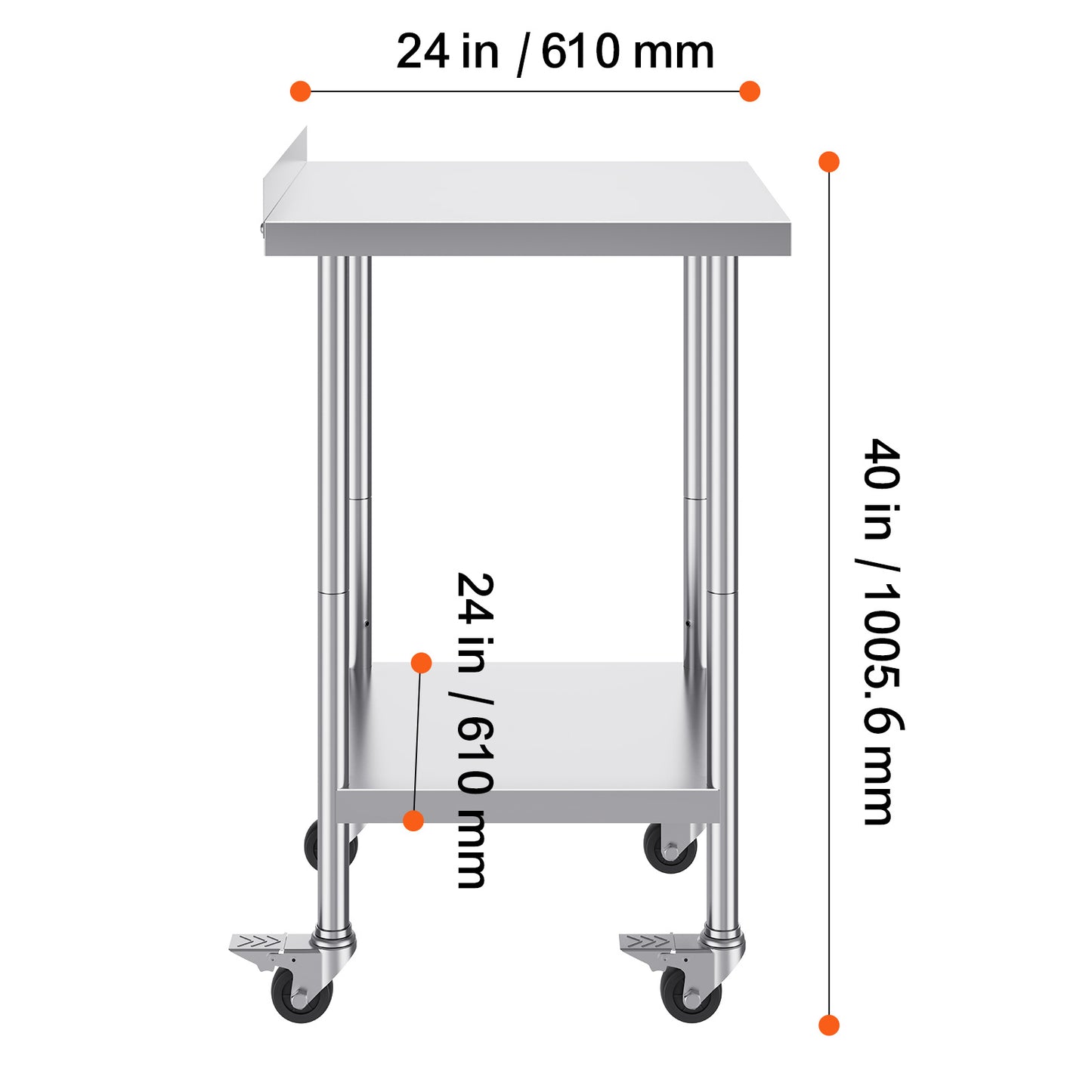 Werktafel – Werkbank – Werkblad – Werktafel met wielen – Roestvrij staal – 61x61x102 cm – 3 Verstelbare Legplanken – Zwenkwielen met Rem