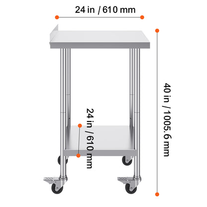 Werktafel – Werkbank – Werkblad – Werktafel met wielen – Roestvrij staal – 61x61x102 cm – 3 Verstelbare Legplanken – Zwenkwielen met Rem