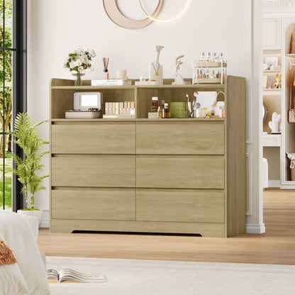 Brede Ladekast – Ladekast Met Lades – Opbergkast – Dressoir – Kast Met Open Vakken – Modern Wit Design – 6 Ruime Lades Met 2 Open Vakken – Stevig Kunststof En Massief Hout