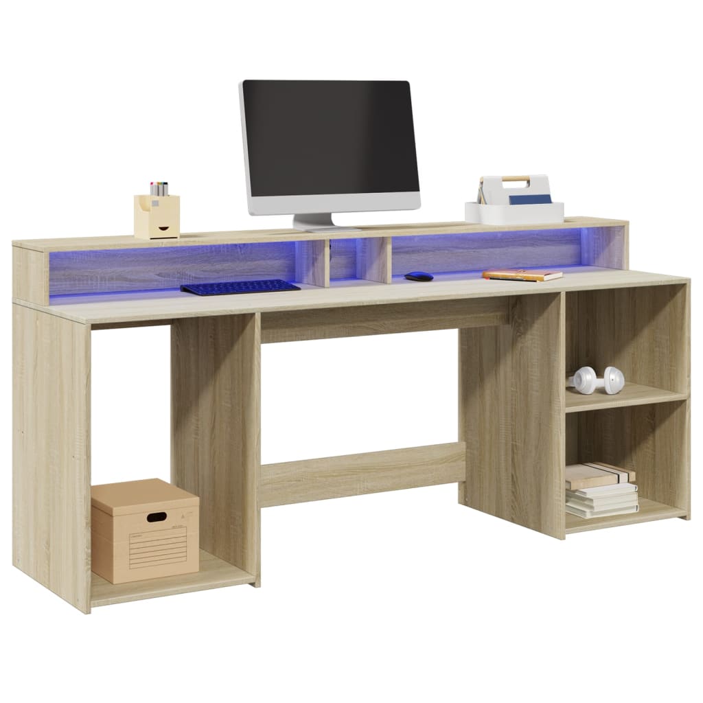 Bureau – Werkplek Meubel – Laptoptafel – Computertafel – Thuiswerk Bureau – Sonoma Eiken – RGB LED Verlichting – Duurzaam Behandeld Hout