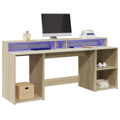 Bureau – Werkplek Meubel – Laptoptafel – Computertafel – Thuiswerk Bureau – Sonoma Eiken – RGB LED Verlichting – Duurzaam Behandeld Hout