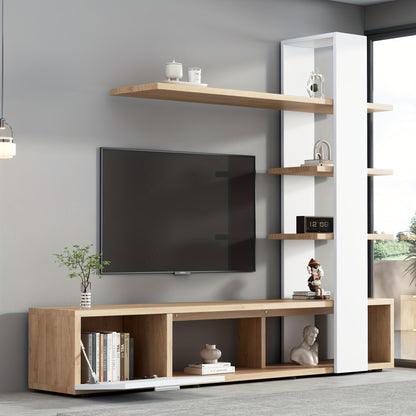 tv-meubel – TV-kast – TV-meubelset – TV-wandmeubel – TV-lowboard – Wit en Eikenhout – Geschikt voor televisies tot 60 inch – Duurzaam massief hardhout