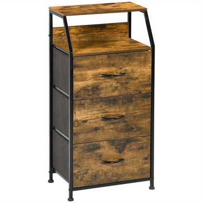 Rustic Brown Steel Frame Chest of Drawers Storage Cabinet with 3 Drawers – Classic Style, Freestanding Design for Bedroom & Living Room Organization, Easy Assembly, 3.2+ Cubic Feet Capacity, Storage Furniture, Classic Aesth