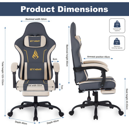 Ergonomische Gaming Stoel – Bureaustoel – Game Stoel – Office Chair – Computerstoel – Massagefunctie – Verstelbare Zithoogte – Latex Zitting – Metalen Frame – Blauw