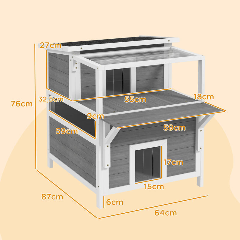 Kattenhuis – Kattenverblijf – Kattenhok – Kattenwoning – Kattencondo – Twee Verdiepingen Met Balkon – Weerbestendig En Duurzaam – Ruim En Geschikt Voor Grote Katten