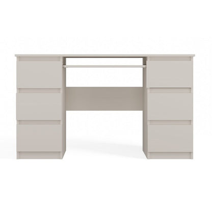 Bureau – Computertafel – Werkplek – Schrijftafel – Laptopbureau – 130x51x76 cm – 6 Lades Met Uittrekbaar Toetsenbordblad – Beige Kasjmier Spaanplaat