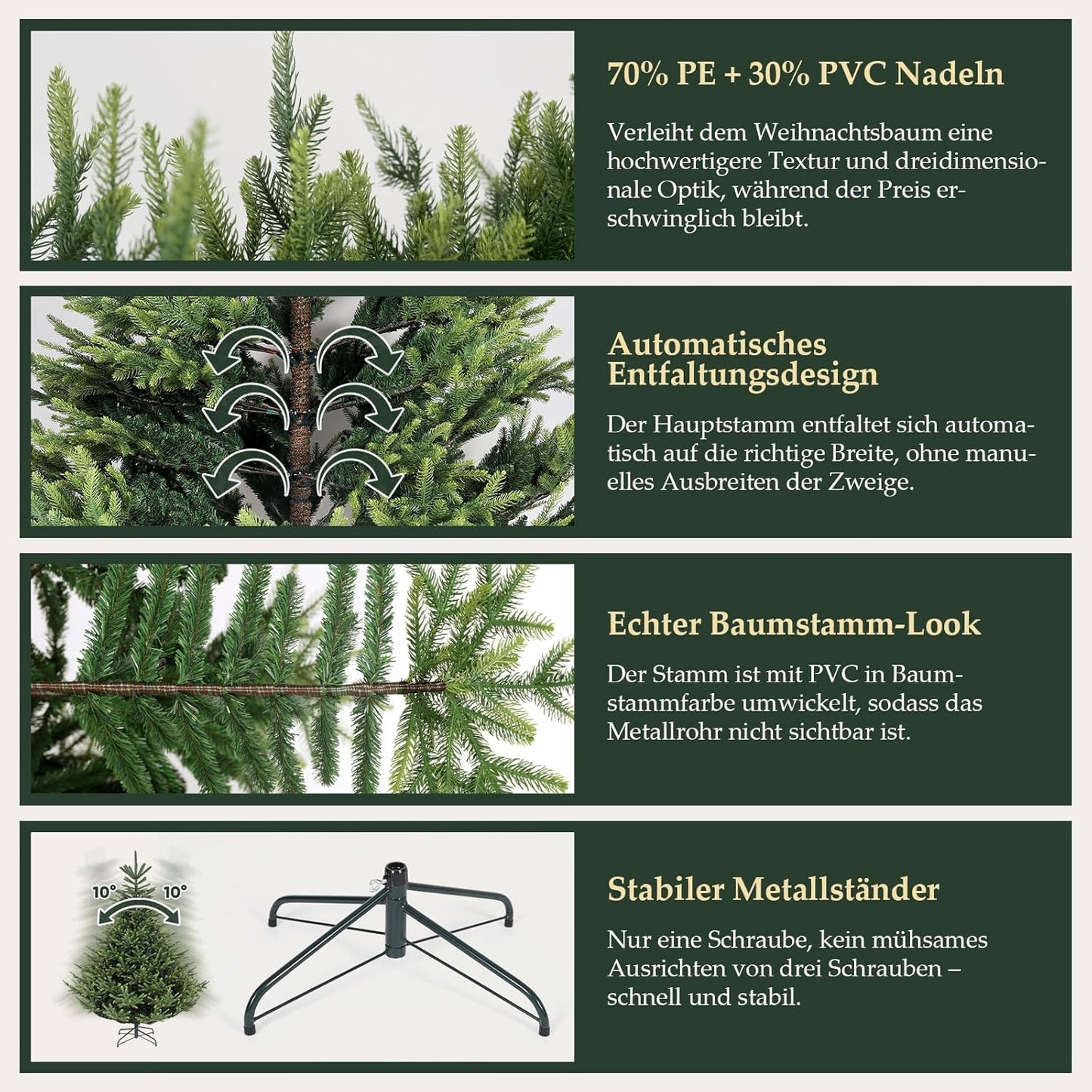 kunstkerstboom – kunstboom – nepkerstboom – kerstboom decoratie – PVC kerstboom – 210 cm – realistisch vouwsysteem – stevige metalen standaard