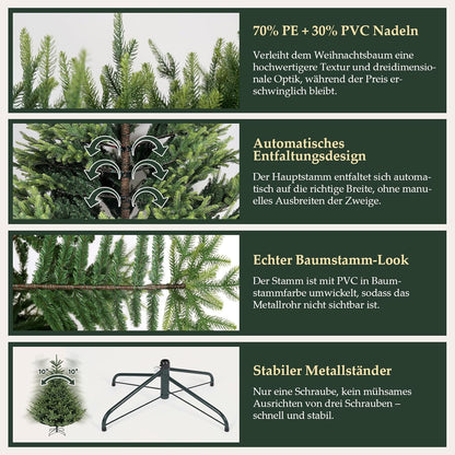 kunstkerstboom – kunstboom – nepkerstboom – kerstboom decoratie – PVC kerstboom – 210 cm – realistisch vouwsysteem – stevige metalen standaard