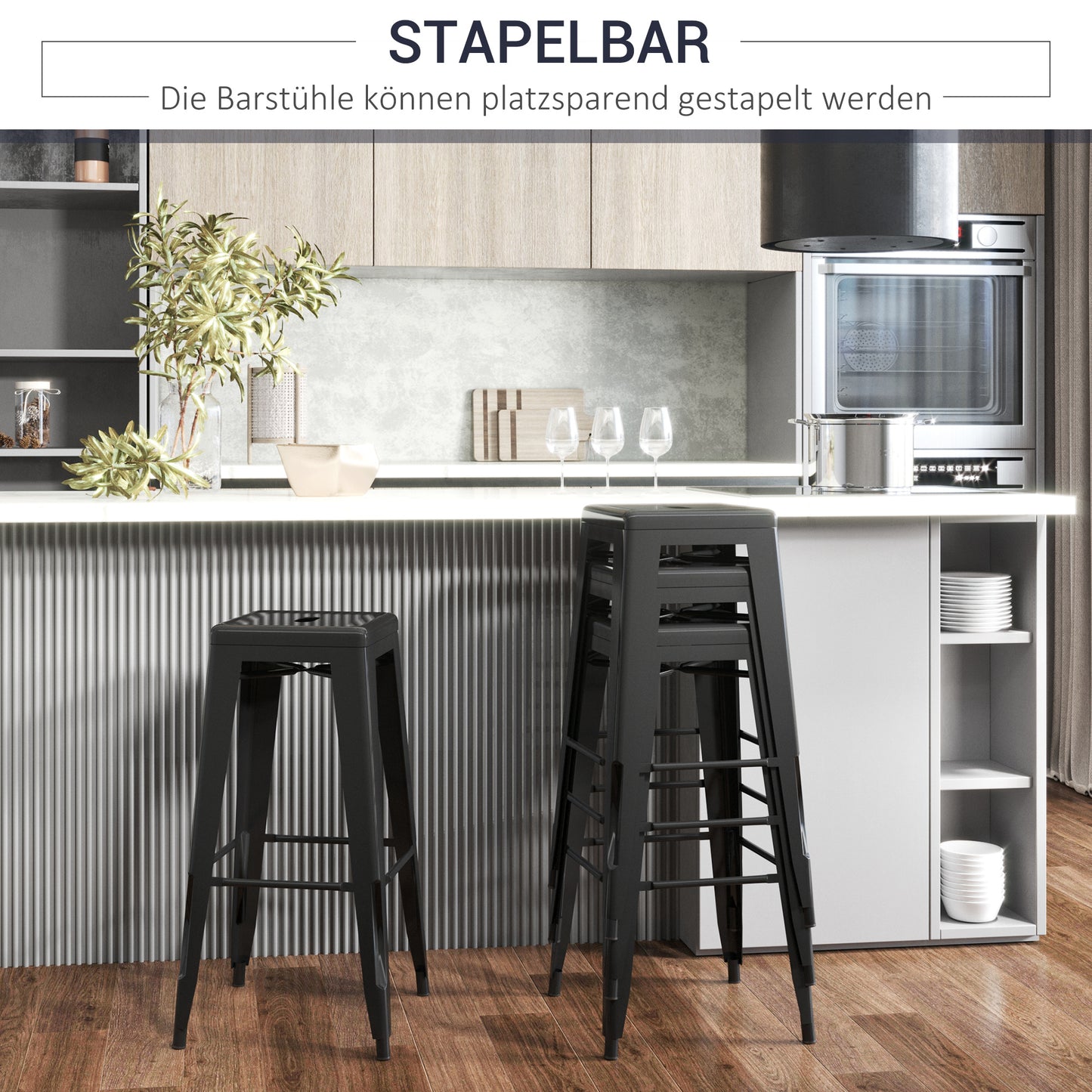 Barkrukken – Barstoelen – Zitkrukken – Krukken – Barkruk Set – Metalen Frame – Stapelbaar – Geschikt Binnen en Buiten – Zwart