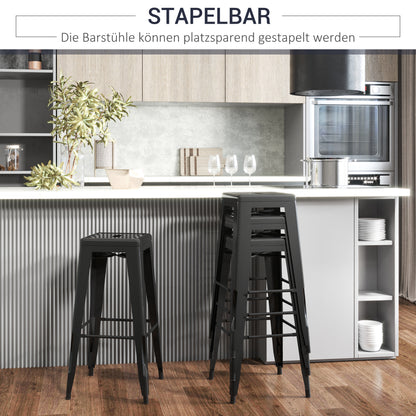 Barkrukken – Barstoelen – Zitkrukken – Krukken – Barkruk Set – Metalen Frame – Stapelbaar – Geschikt Binnen en Buiten – Zwart