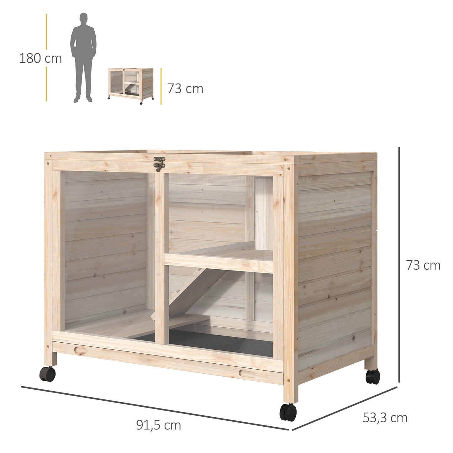 Konijnenkooi – Houten Konijnenverblijf – Konijnenhok – Dierenverblijf – Konijn Bench – Natuurlijk Massief Hout – Twee Verdiepingen Met Speelplatforms