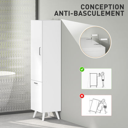 Badkamerkolomkast – Opbergkast – Kolomkast – Kast Met Deur – Stijlvolle Badkamerkast – Wit – 35x31,5x144 cm – Met Kantelbare Wasmand – Anti-Kantel Systeem