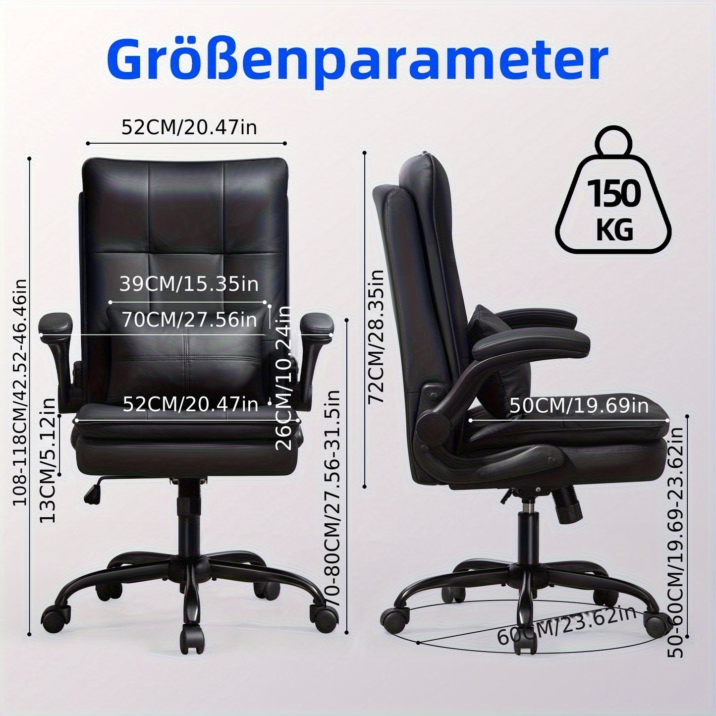 Bureaustoel – Ergonomische Stoel – Office Chair – Gamingstoel – Computerstoel – Dubbel Gevuld Rugkussen – Verstelbare Opklapbare Armleuningen – Draaifunctie & Kantelfunctie – Max 150 kg – Zwart