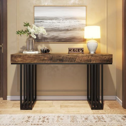 Narrow Console Table – Smalle Sidetable – Haltafel – Wandtafel – Entreetafel – Industrieel Metaal Frame – Houten Vintage Blad 140 cm Bruin