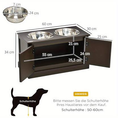 Verhoogde Hondenvoerbak – Hondenbak – Voerbak – Drinkbak – Voedingsstation – RVS Voerbakken – Duurzaam Plastic – Makkelijk Schoon Te Maken – 60x30x34 cm – Koffiebruin