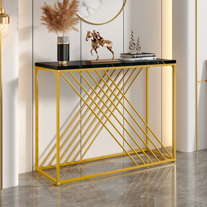 Sidetable – Consoletafel – Wandtafel – Haltafel – Dressoir – Zwart met Gouden Accenten – Hoogglans MDF – 99 cm Breed – Stevig en Eenvoudig te Monteren