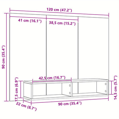 TOMSHOO TV Cabinet, Entertainment cabinet, Wall TV Cabinet Black oak 120 x 23.5 x 90cm Engineered Wood, Entertainment Center, Television and media furniture
