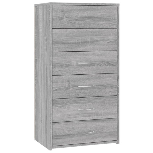 Sideboard with 6 drawers Grey Sonoma 50x34x96cm Engineered wood Side Cabinet Organizer Storage Cabinet Storage Box for Bedroom, Living Room, Bathroom, Home Furniture