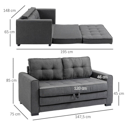 2-Zits Slaapbank – Slaapbankje – Slaapbankje Uitklapbaar – Sofa Bed – Logeerbank – Linnenlook Stof – Comfortabele 50D Schuimvulling – Compact 147,5x75x85 cm – Grijs