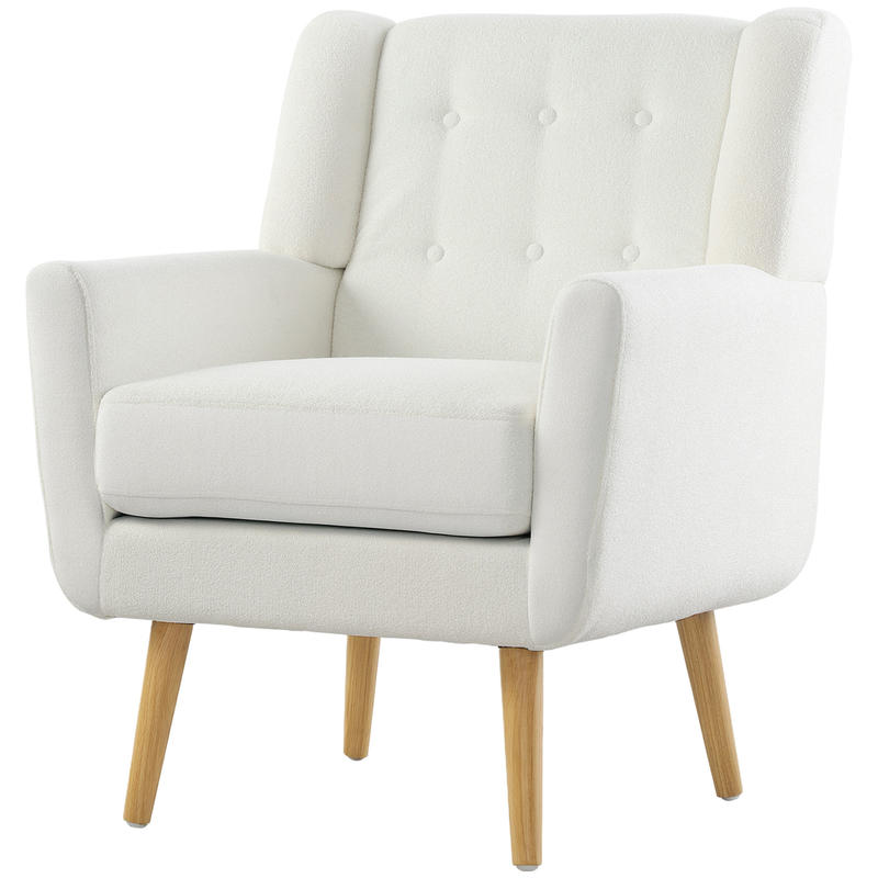 Fauteuil – Wingback Stoel – Gestoffeerde Stoel – Houten Poten – Button Tufting – Ergonomische Zitkussens – Draagt Maximaal 135 kg