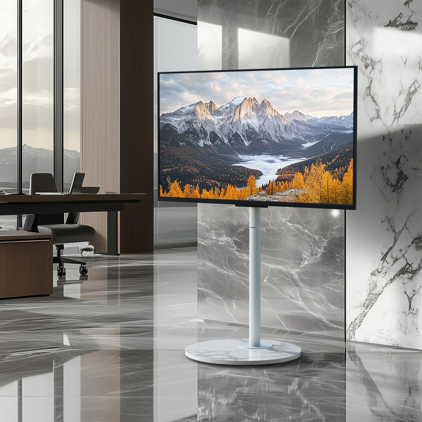 TV Standaard – TV Statief – Vloerstandaard – TV Voet – Monitorstandaard – Verstelbare Hoogte 130-170 cm – Sintered Stone Basis & SPCC Staal