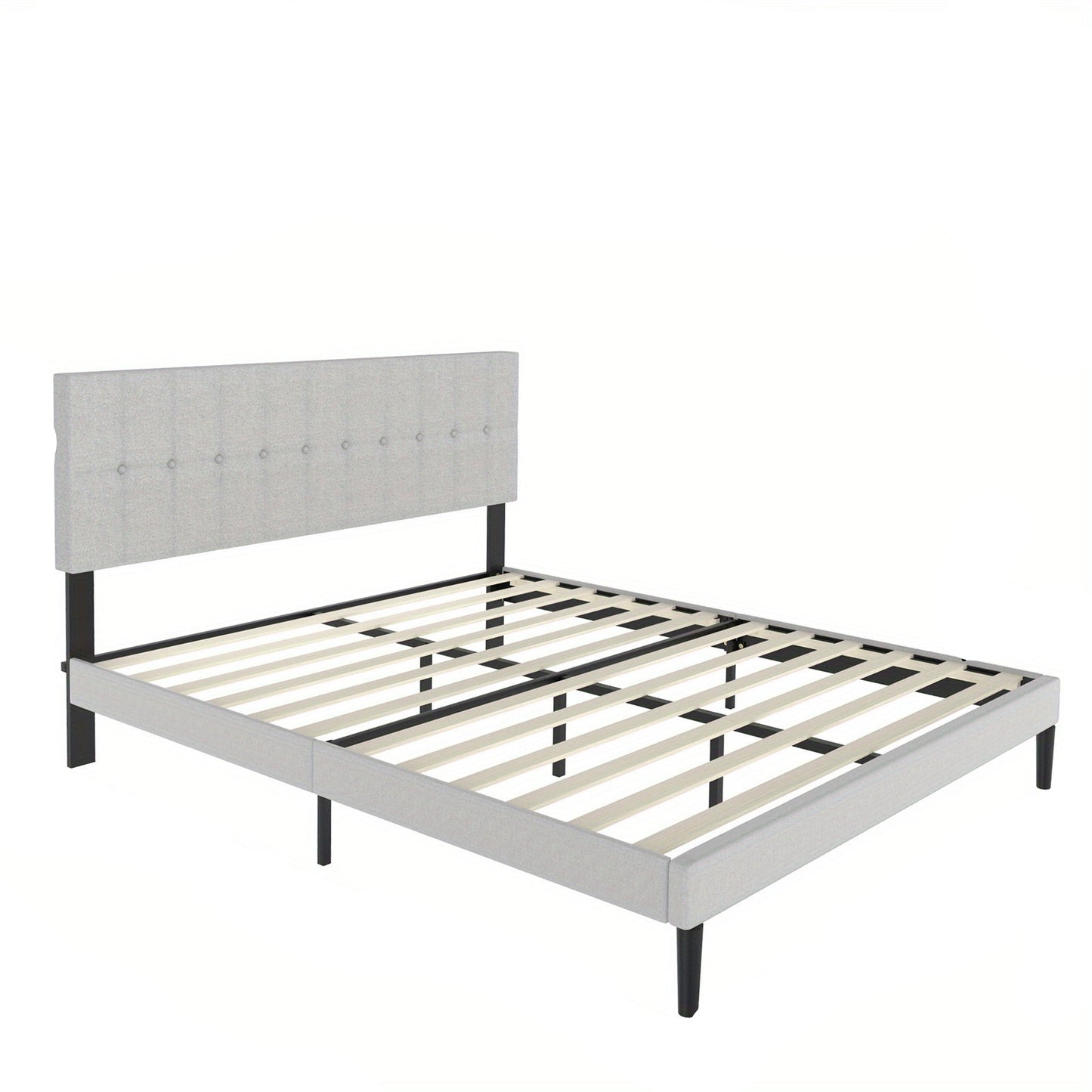 Bedframe – Bed – Bedframe Gestoffeerd – Slaapkamerbed – Linnen Bed – Lichtgrijs – 160x200 cm – Stevig Metalen Frame – 12 Lattenbodem