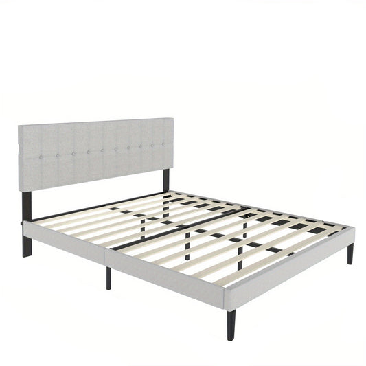 Bedframe – Bed – Bedframe Gestoffeerd – Slaapkamerbed – Linnen Bed – Lichtgrijs – 160x200 cm – Stevig Metalen Frame – 12 Lattenbodem
