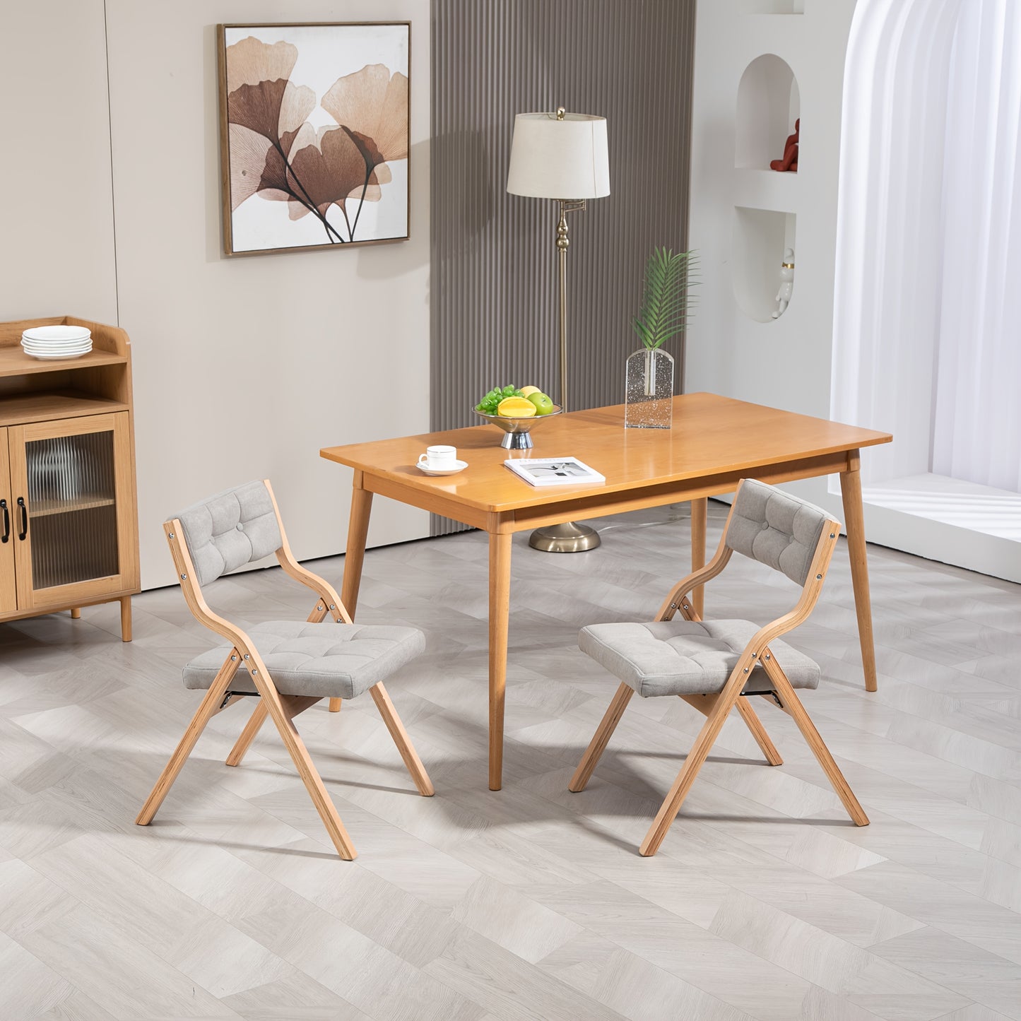 Klapstoel – Vouwstoel – Eettafelstoel – Opvouwbare Stoel – Houten Stoel – Stevig Hardhout – Comfortabel Met Grijs Kussen