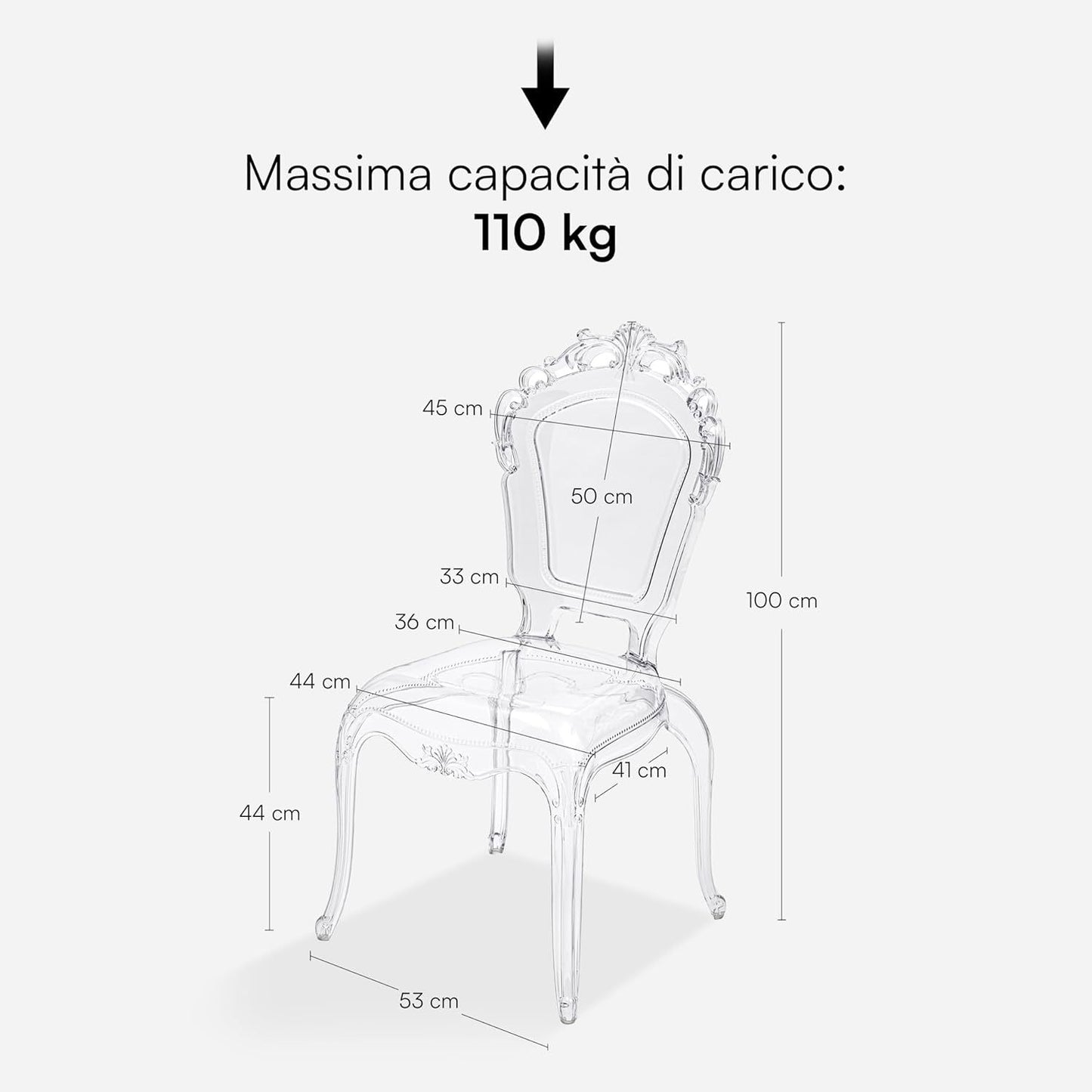 Transparante Stoelen – Doorzichtige Eetkamerstoelen – Polycarbonaat Stoelen – Design Krukken – Comfortabele Zitplaatsen – Ergonomische Rugleuning – Stevige L-vormige Poten