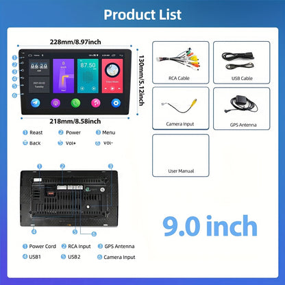 Autoradio – Car Stereo – Multimedia Speler – GPS Navigatie – 2-DIN – 9 Inch Touchscreen – Android 13 – Wifi Connectiviteit