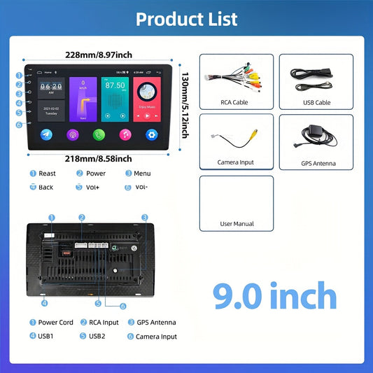 Autoradio – Car Stereo – Multimedia Speler – GPS Navigatie – 2-DIN – 9 Inch Touchscreen – Android 13 – Wifi Connectiviteit