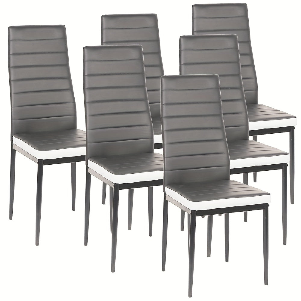 6pcs Commercial-Grade Faux Leather Chairs | Heavy-Duty Metallic Legs & High-Back Ergonomic Design, Scratch-Resistant, Easy to Clean - Ideal for Restaurants, Offices, and Homes, Dining Room Chairs