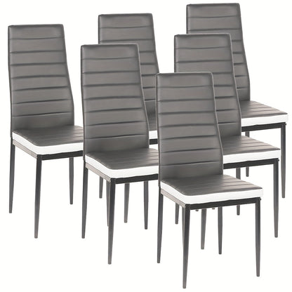 6pcs Commercial-Grade Faux Leather Chairs | Heavy-Duty Metallic Legs & High-Back Ergonomic Design, Scratch-Resistant, Easy to Clean - Ideal for Restaurants, Offices, and Homes, Dining Room Chairs