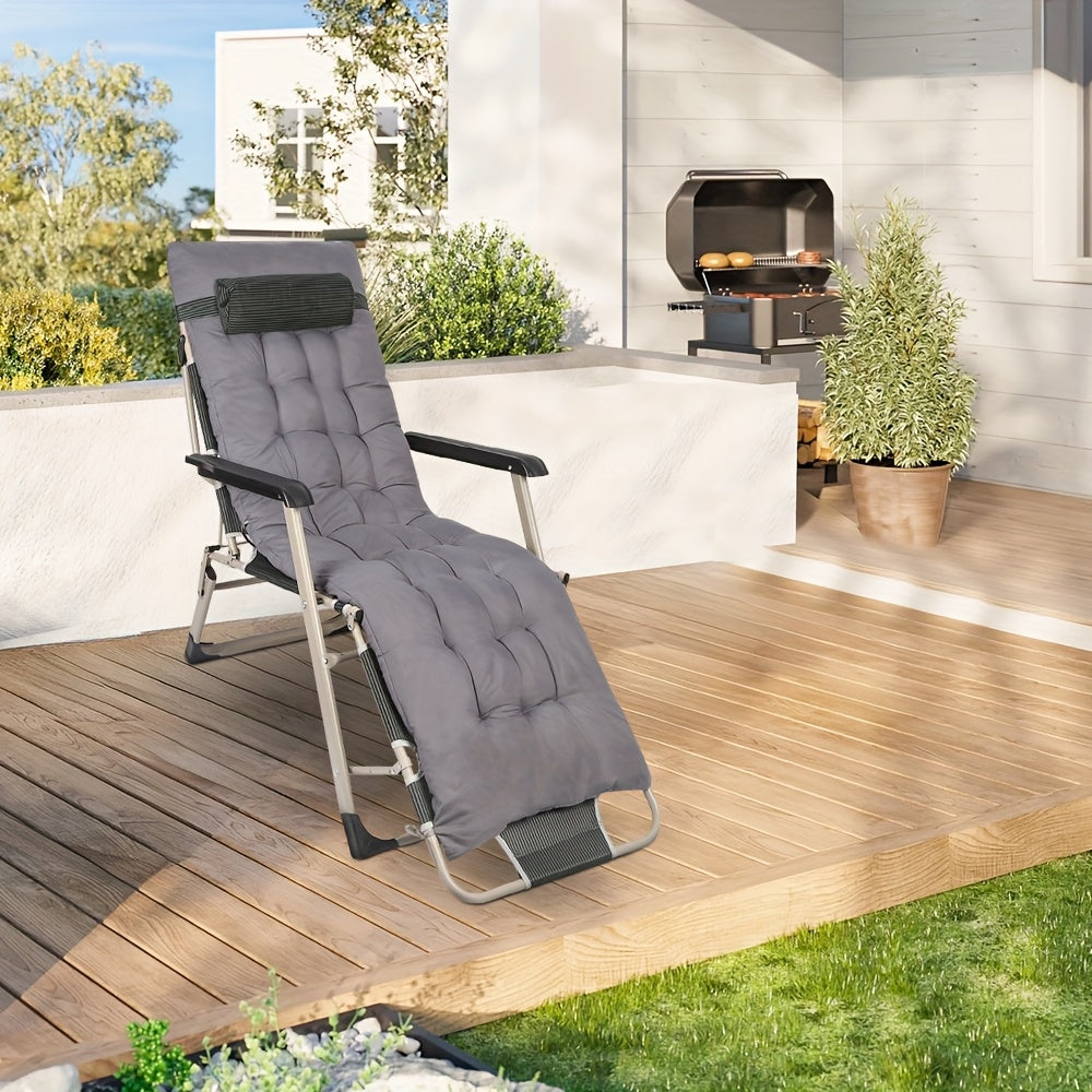 Tuin- en Ligstoel – Comfortabele Loungestoel met Dikke Zitting – Ideaal voor Tuin, Balkon, Zwembad of Strand – Grijs