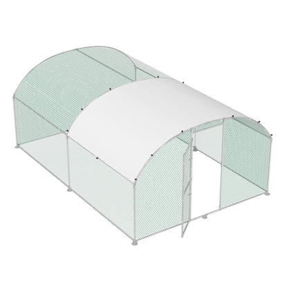 Chicken Coop 300x400x185cm Free-Range Enclosure Cages Small Animal Coop Galvanized Steel Chicken Cage Poultry Coop Aviary with PE Roof Outdoor Enclosure with Lock Poultry Coop, Dome Roof