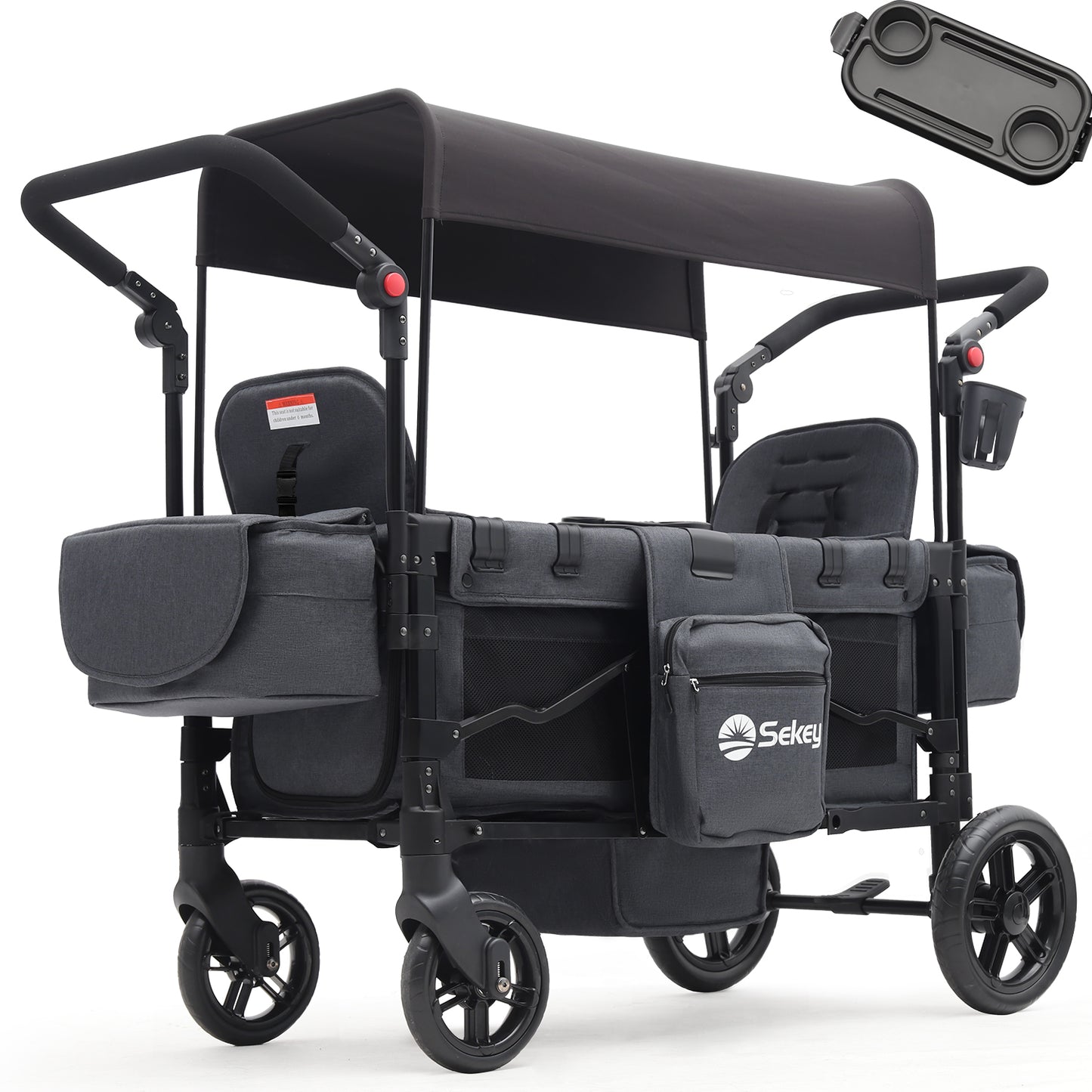 Sekey Handcart, Foldable Handcart with Roof, Handcart with XXL PU Wheels, Suspension & Ball Bearings, Padded & Comfortable, Push And Pull Handle