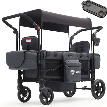 Sekey Handcart, Foldable Handcart with Roof, Handcart with XXL PU Wheels, Suspension & Ball Bearings, Padded & Comfortable, Push And Pull Handle