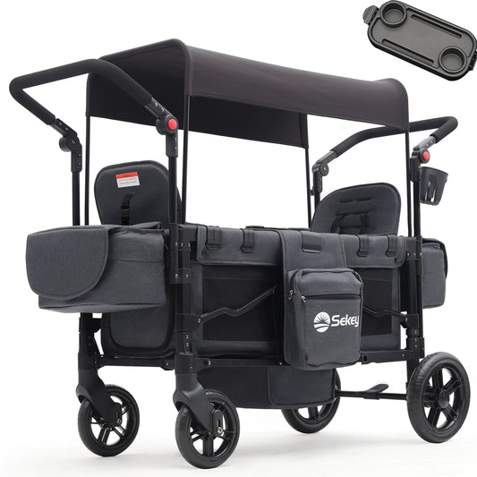 Sekey Handcart, Foldable Handcart with Roof, Handcart with XXL PU Wheels, Suspension & Ball Bearings, Padded & Comfortable, Push And Pull Handle