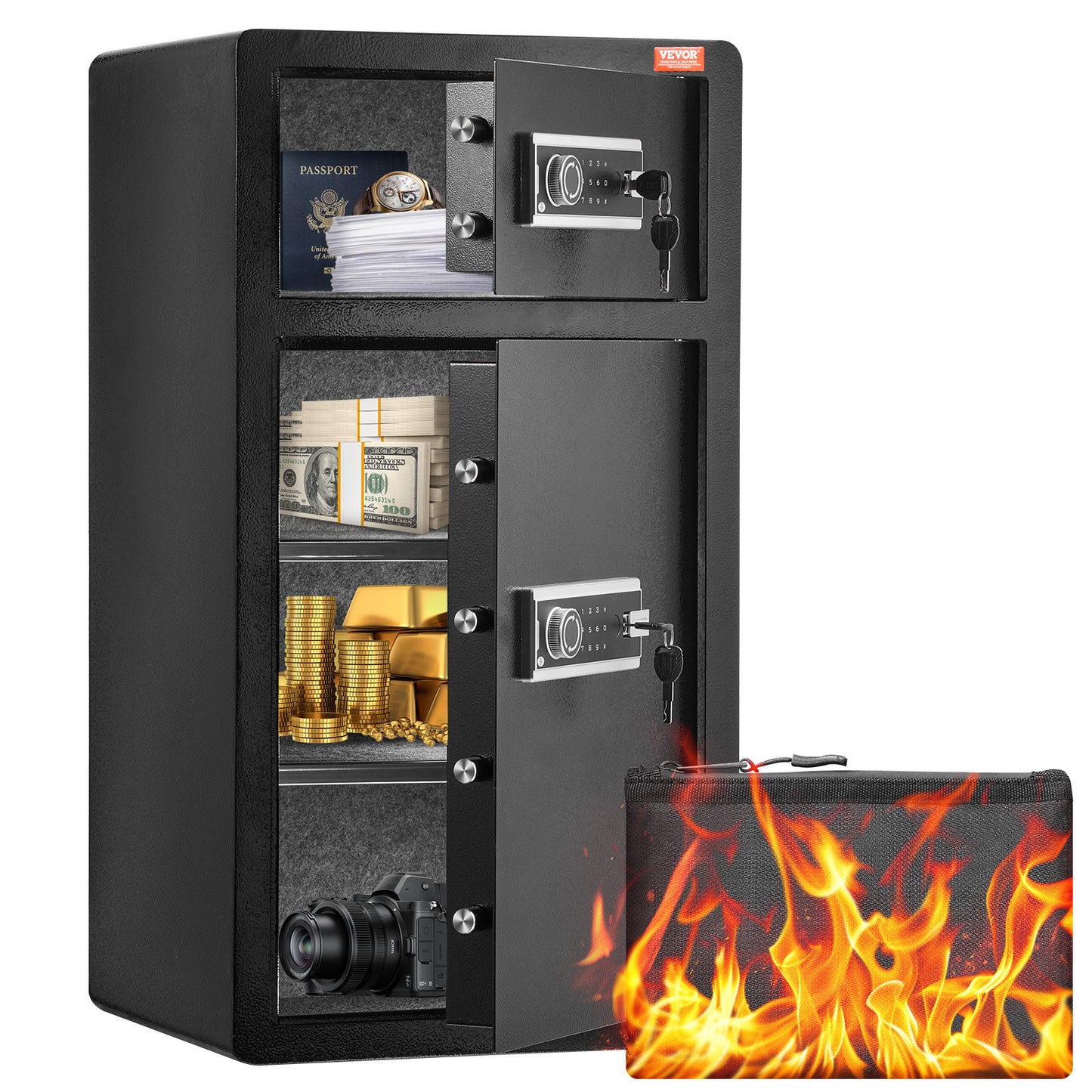 Kluis – Veiligheidskluis – Brandkast – Geldkluis – Documentenkluis – Zwarte Stalen Kluis – Dubbel Alarmsysteem – 7,2 Cu.ft Ruimte