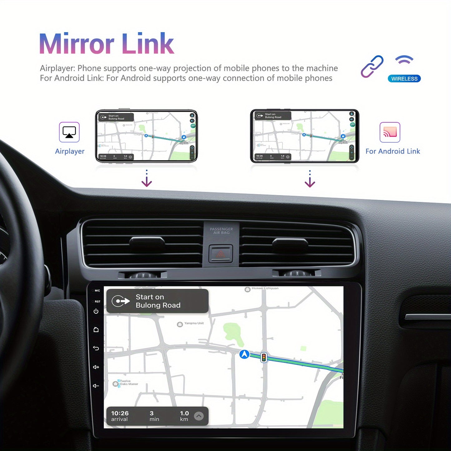 Autoradio – Car Stereo – Auto Radio – Multimedia Speler – Double DIN – 10 Inch HD Touchscreen – Android 15 Systeem – Draadloos CarPlay & Mirror Link – Inclusief AHD Camera & Microfoon