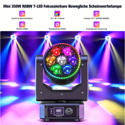Movinghead – LED Moving Head – Podiumverlichting – Disco Licht – DJ Verlichting – 7x50W RGBW 4-in-1 – Variabele Zoom & Multi Mode
