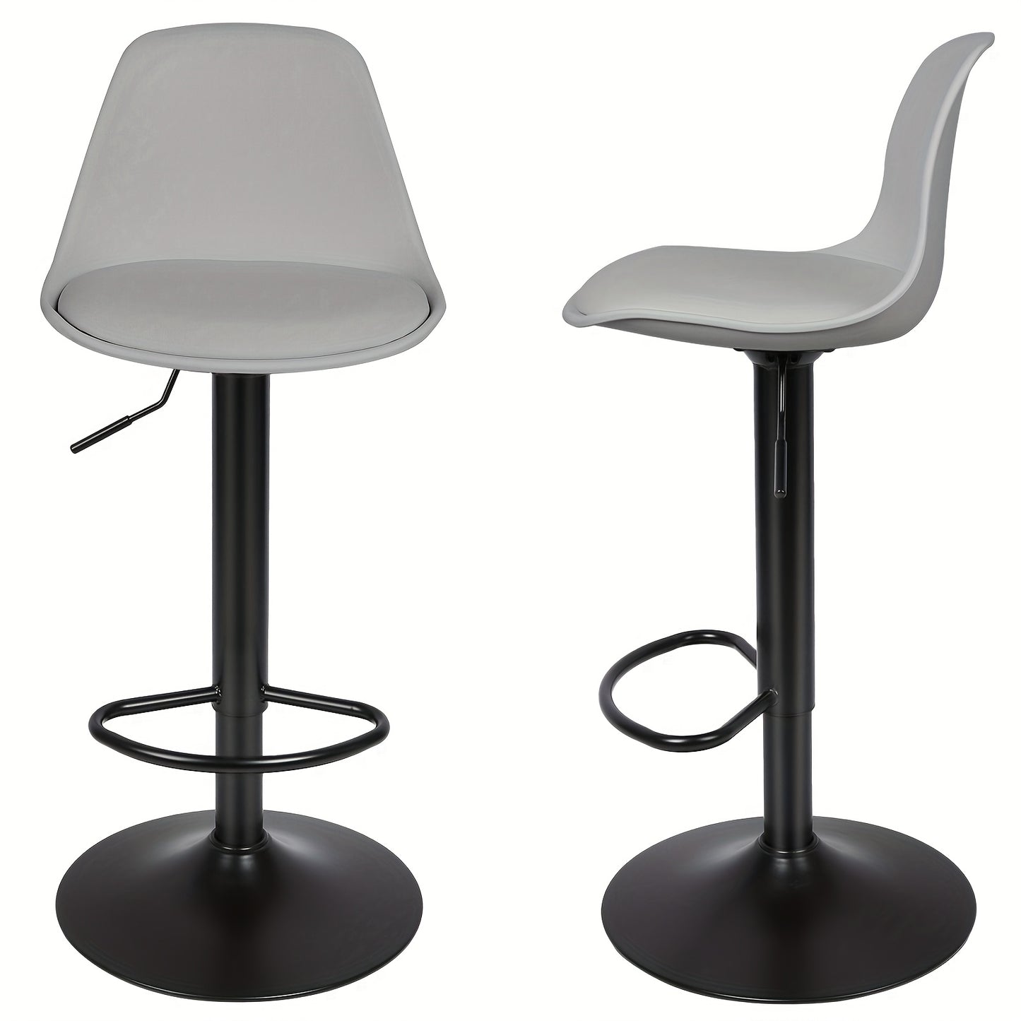 Two-Piece Set of Bar Stools with PUPU PU Soft Cushioned Seats, Adjustable Height (55-75Cm) - Suitable for Modern Swivel Bar Stools in Kitchen Islands, Cafes, And Dining Room Tables, Heavy-Duty Metal Frame with Footstool (Gray