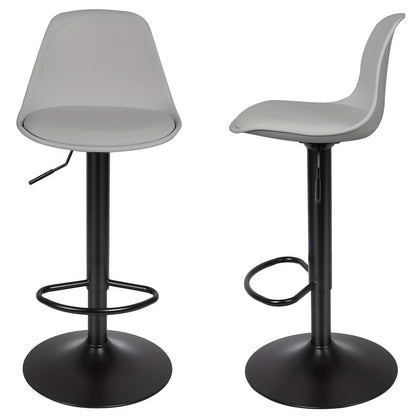 Two-Piece Set of Bar Stools with PUPU PU Soft Cushioned Seats, Adjustable Height (55-75Cm) - Suitable for Modern Swivel Bar Stools in Kitchen Islands, Cafes, And Dining Room Tables, Heavy-Duty Metal Frame with Footstool (Gray