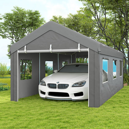 Carport – Overkapping – Auto Schuur – Garage Tent – Voertuig Shelter – Lichtgrijs – Gegalvaniseerd Stalen Frame – Waterdicht PE Zeil 6x2,95x2,78 m