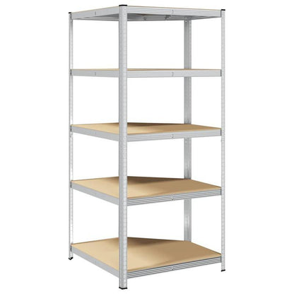Corner Shelf with 5 Shelves Silver Steel & Wood Material Steel Frame Storage Rack, Garage Storage Rack, Suitable for Living Room, Kitchen, Bathroom, Home, Lobby, Courtyard, Corner Shelves