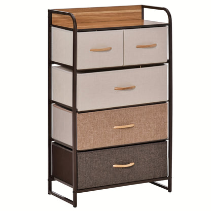 Opbergkast – Ladekast – Kommode – Dressoir – Kast Met 5 Inklapbare Stoffen Laden – Anti-Kantel Beveiliging – Lichtgewicht Linnen Stoffen – Mix Kleuren