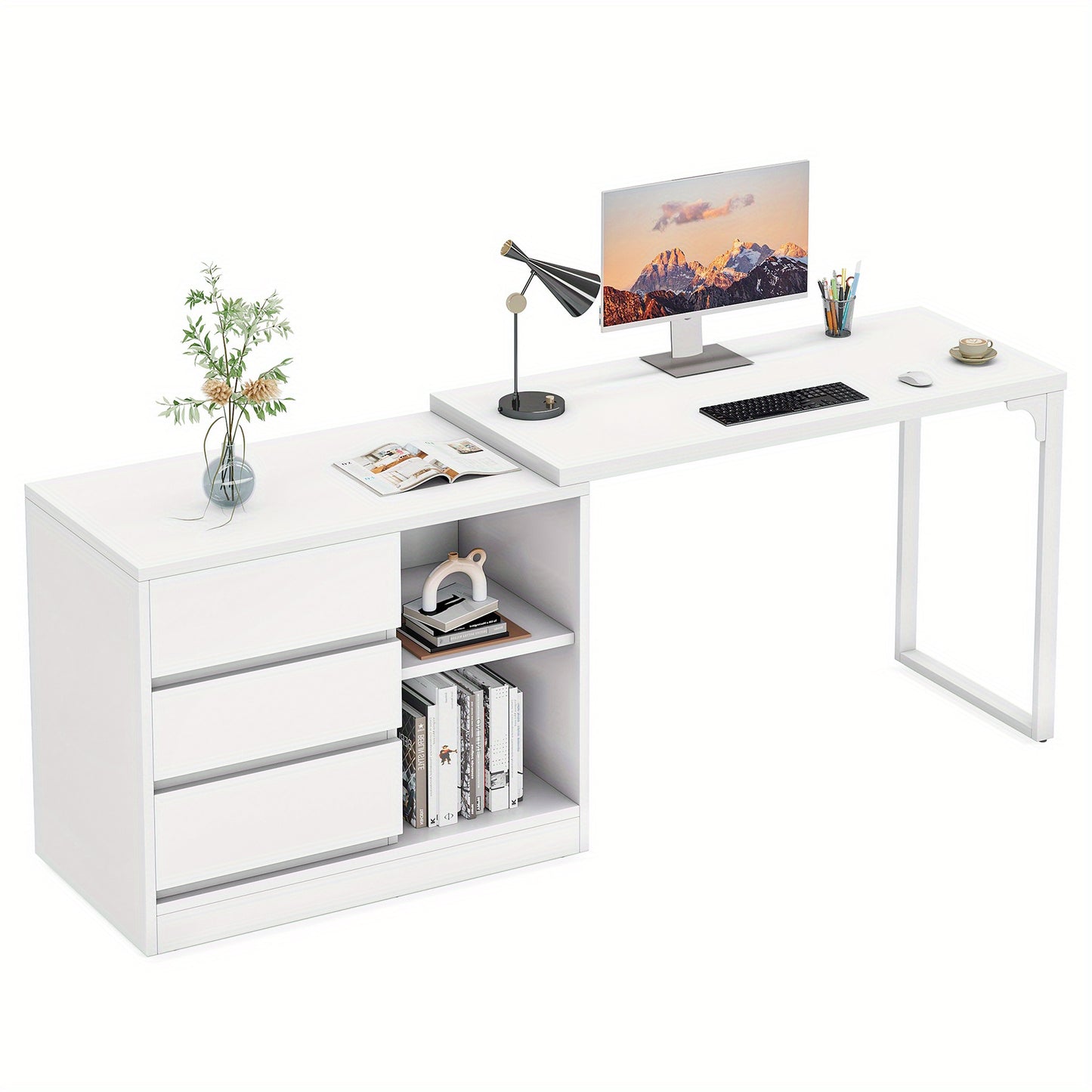 Make-up Tafel – Kaptafel – Visagie Tafel – Dressing Table – Vanity Desk – Wit – 3 Lades & 2 Planken – Ruimtebesparend Hoekontwerp