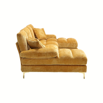 Hoekbank – U-Vormige Bank – Sectiebank – Loungebank – Slaapbank – Gele Chenille Stof – Dubbele Relaxfunctie – Stijlvol Modern Design