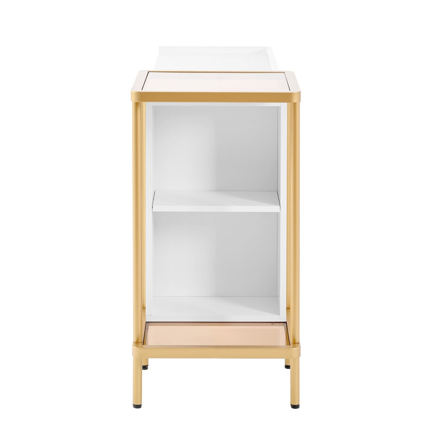 BTM Sideboard Cabinet with 2 Doors & 2 Open Shelves (Sideboard, Dresser, Storage Cabinet), Metal Frame, Glass Top, 120×40×77.5 Cm