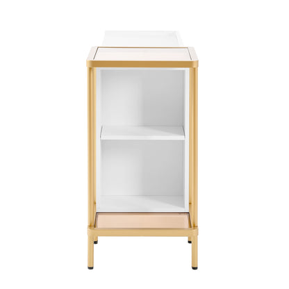 BTM Sideboard Cabinet with 2 Doors & 2 Open Shelves (Sideboard, Dresser, Storage Cabinet), Metal Frame, Glass Top, 120×40×77.5 Cm